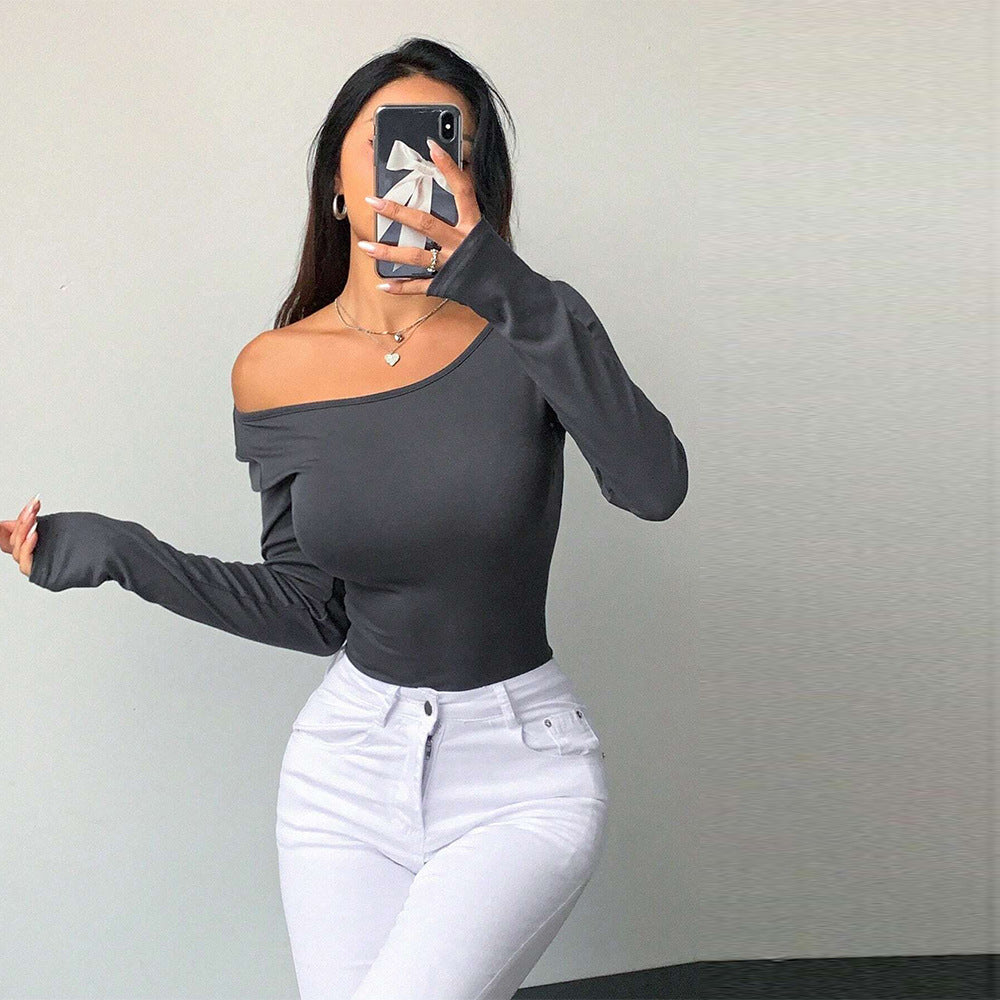 Damen figurbetontes Langarmshirt mit Rundhalsausschnitt Sculpting-Stretch und taillierter Passform Shop Nory