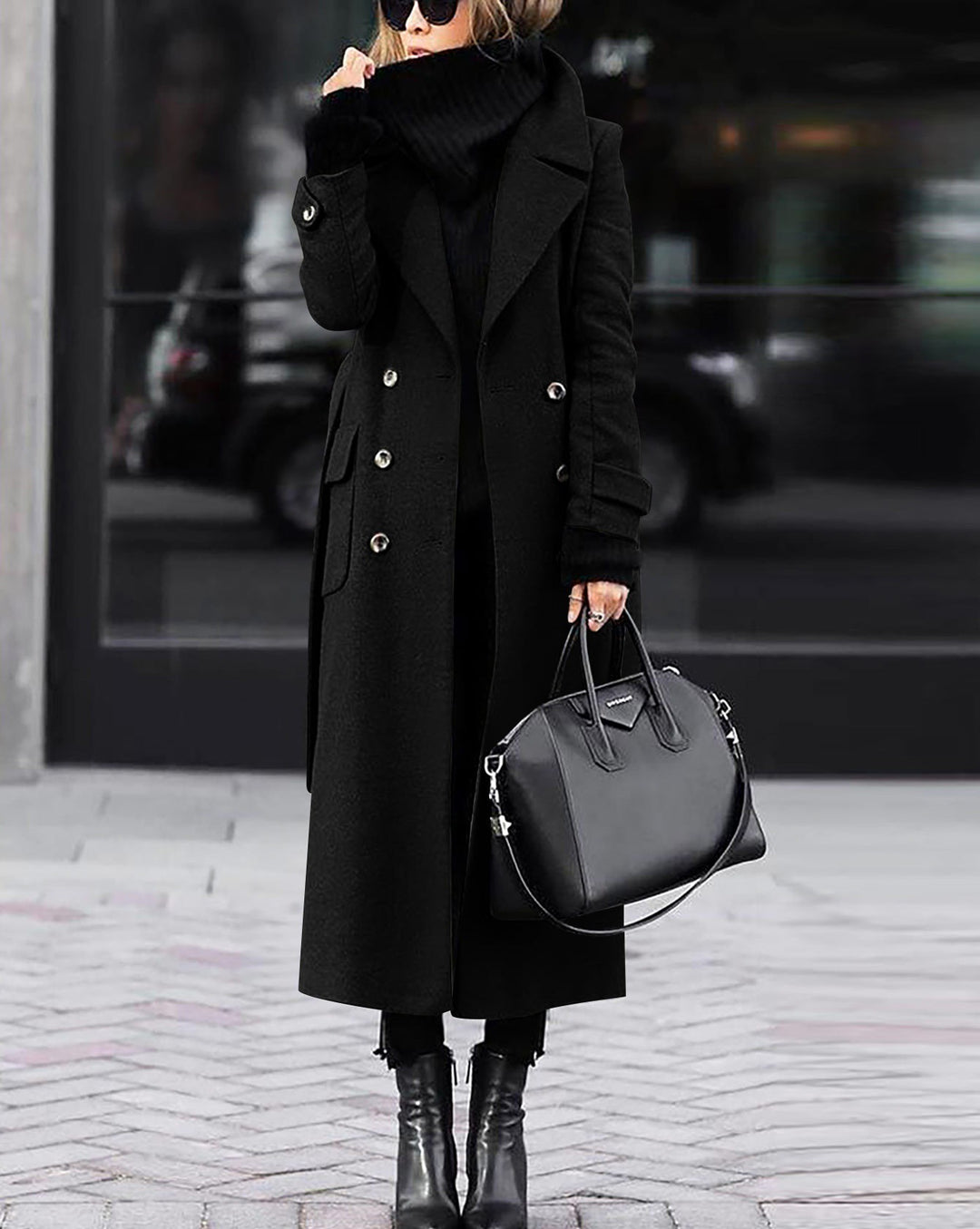 Damen nan eleganter Maxi-Wollmixmantel mit doppelreihiger Knopfleiste, weitem Reverskragen und aufgesetzten Taschenklappen Shop Nory