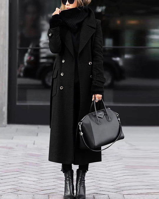 Damen nan eleganter Maxi-Wollmixmantel mit doppelreihiger Knopfleiste, weitem Reverskragen und aufgesetzten Taschenklappen Shop Nory