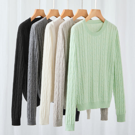 Damen weicher Zopfstrick-Pullover aus Feinstrick mit Rundhalsausschnitt und Rippbündchen Shop Nory