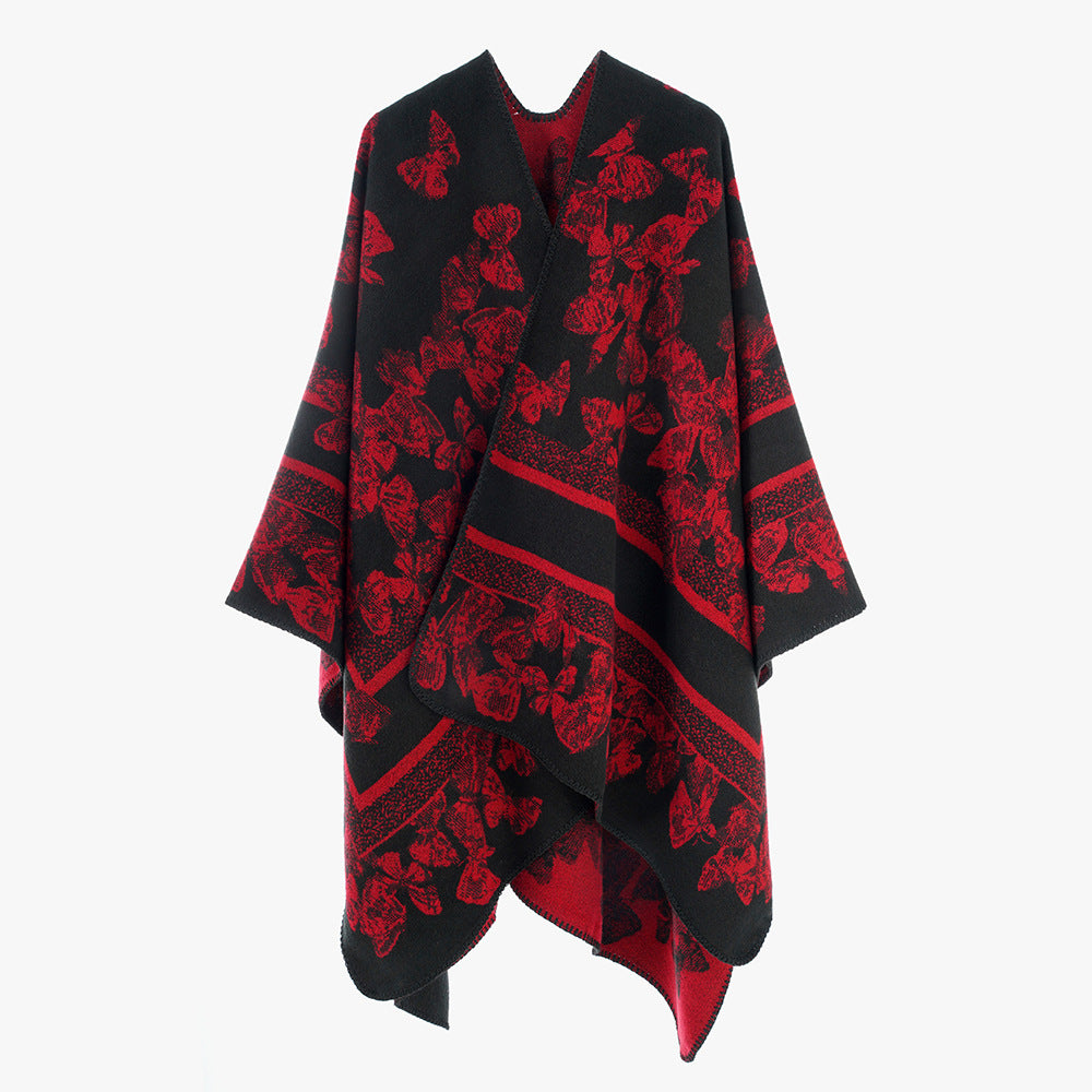 Damen Jacquard‑Capeponcho mit Schmetterlingsmuster und Wollmix‑Optik Shop Nory