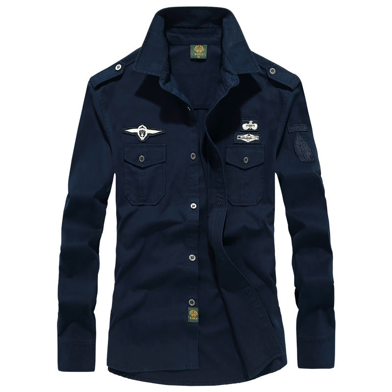 Herren Utility-Hemdjacke mit Schulterklappen, Brustpattentaschen und Badge-Applikationen Shop Nory