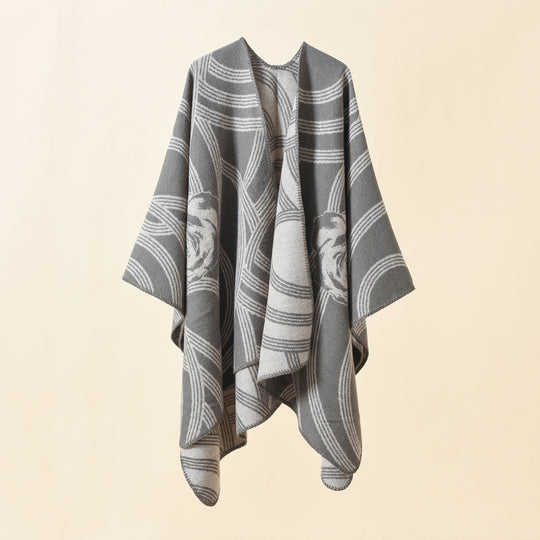 Damen Reversfreier Jacquard-Umhang im kastigen Oversize mit abstraktem Medaillonmuster Shop Nory