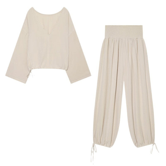 Damen Haremshose mit hohem Smokbund, weitem Fall und verstellbaren Kordelabschlüssen Shop Nory