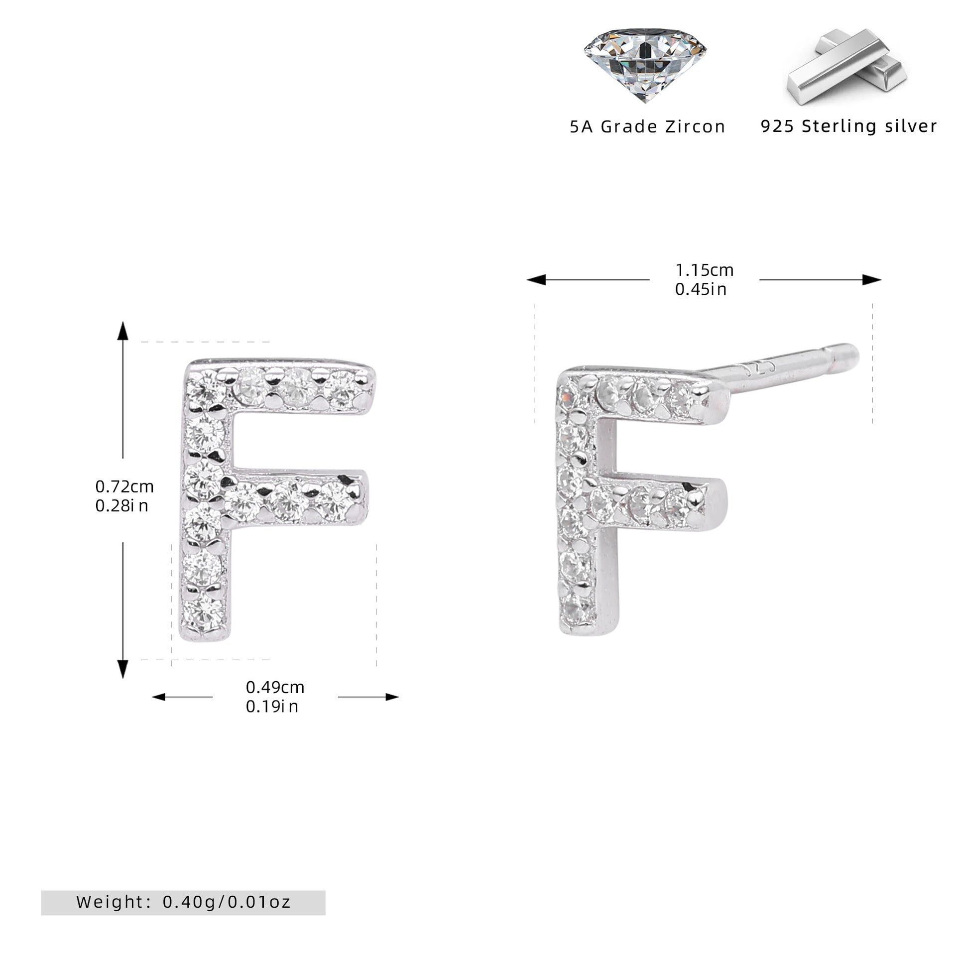 Damen Ohrstecker aus 925 Sterling Silber mit luxuriösem Zirkonbuchstaben R Shop Nory