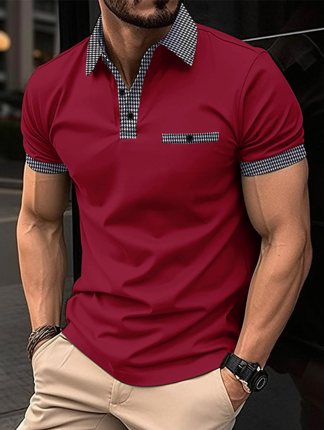 Farblich passendes POLO-Shirt mit Knöpfen