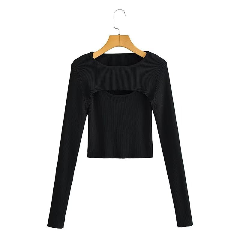 Damen Kurz geschnittenes Rippstrick-Top mit asymmetrischen Cut-Outs und Rundhalsausschnitt Shop Nory