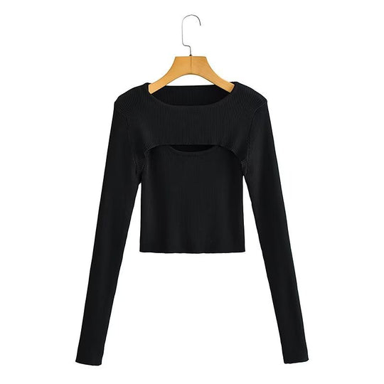 Damen Kurz geschnittenes Rippstrick-Top mit asymmetrischen Cut-Outs und Rundhalsausschnitt Shop Nory