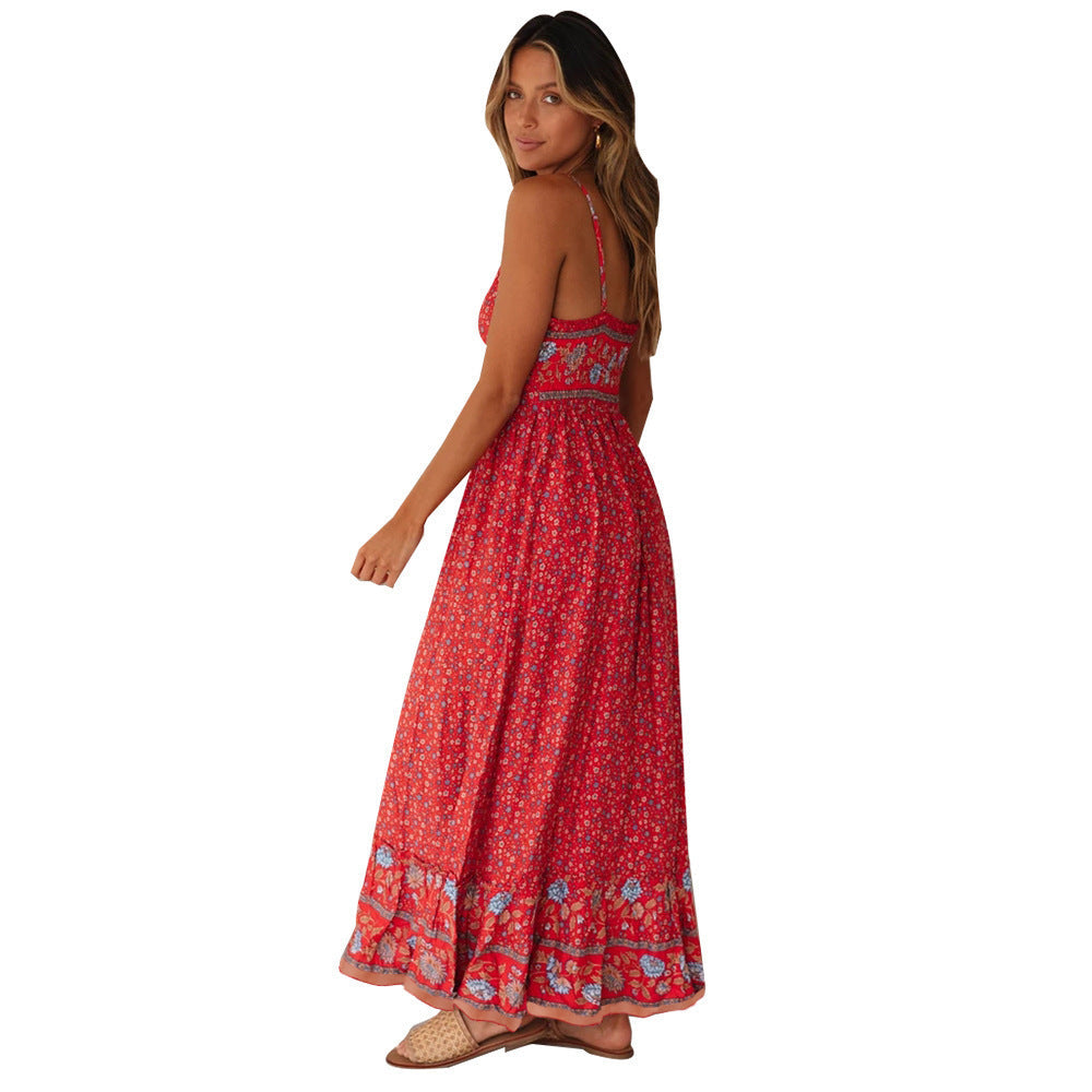 Damen Maxikleid mit floralem Muster und zartem Spaghettiträger-Design