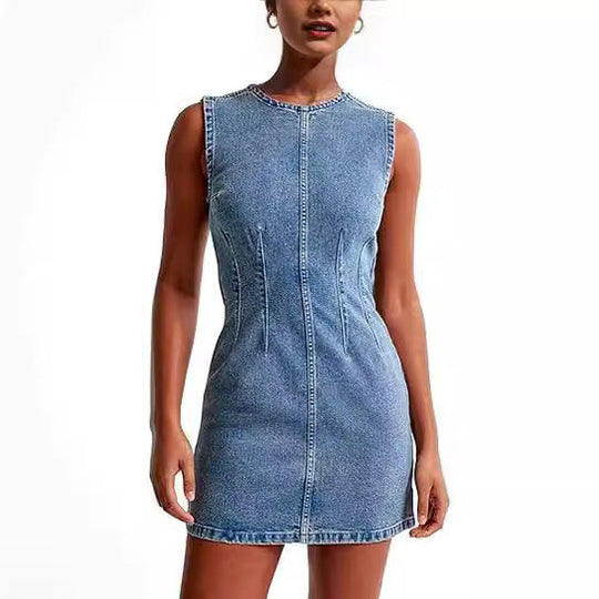 Damen Jeanskleid im modernen Schnitt mit nahtlosen Details Shopnory