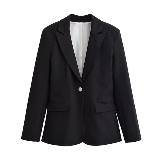 Damen Taillierter Ein-Knopf Business-Blazer mit Pattentaschen Shop Nory