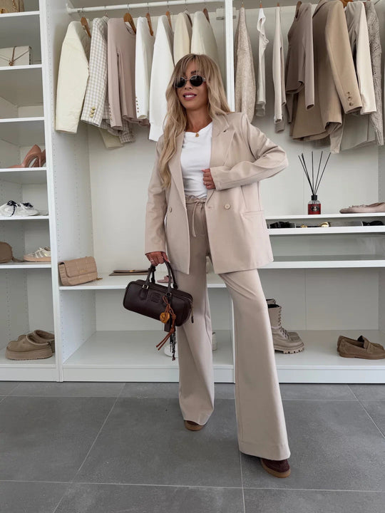Damen eleganter und lässiger Hosenanzug mit weitem Bein und Blazer Shopnory