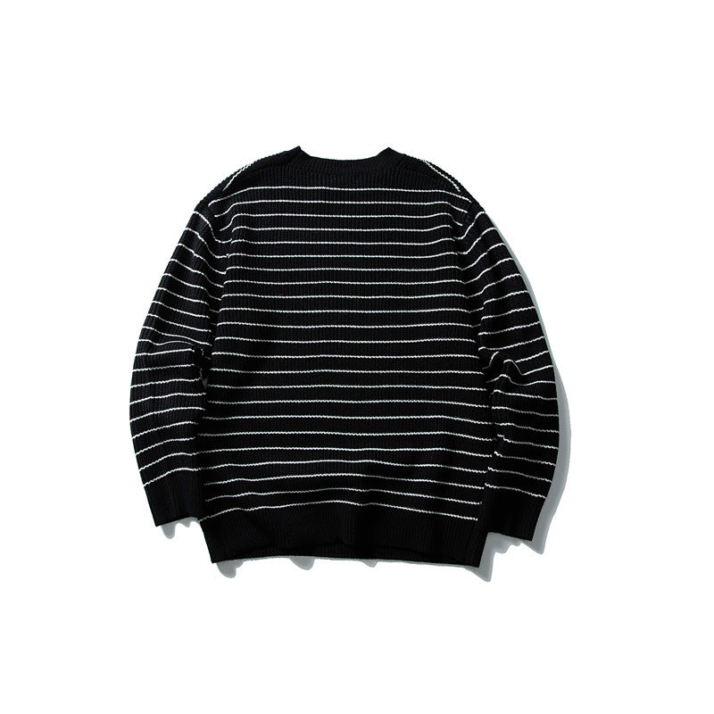 Unisex Breitripp-Strickpullover mit maritimem Streifenmuster und geradem Saum Shop Nory