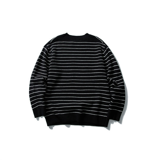 Unisex Breitripp-Strickpullover mit maritimem Streifenmuster und geradem Saum Shop Nory