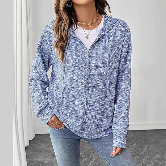 Damen Leichter Strick-Kapuzencardigan mit durchgehendem Reißverschluss und Eingrifftaschen Shop Nory