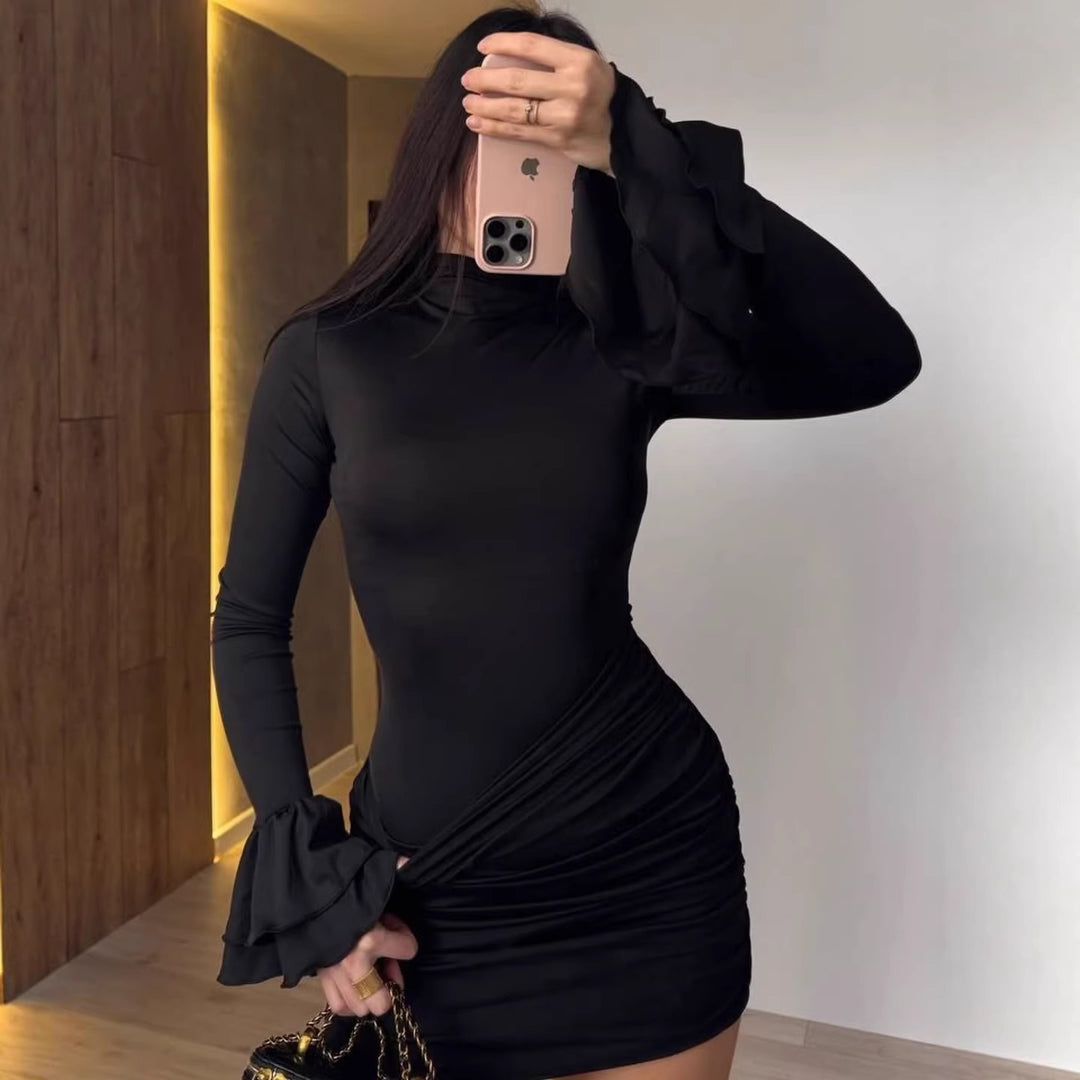 Damen Eng anliegendes Minikleid mit Rüschen-Volantärmeln und geraffter Wickeloptik Shop Nory
