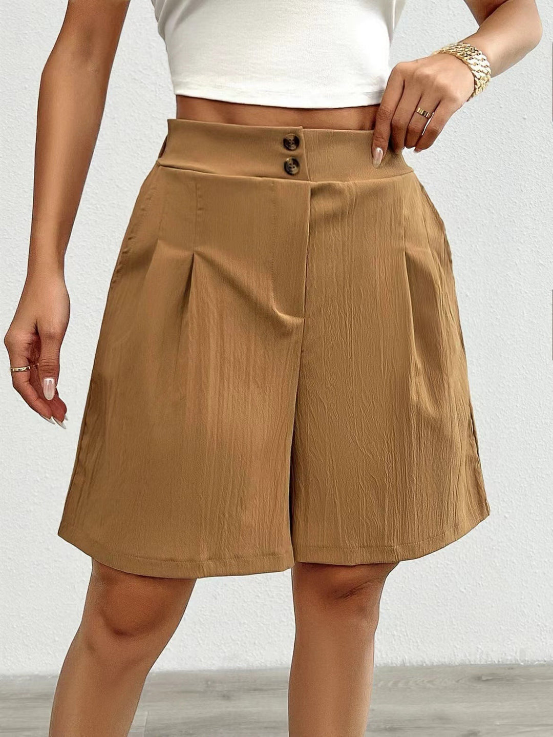 Damen Elegante Shorts mit Knopfverschluss und faltigem Design
