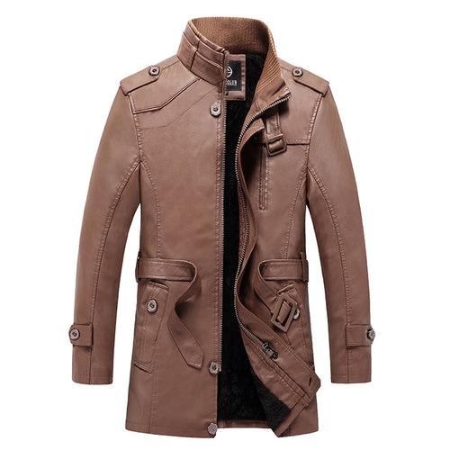 Herren Taillierter Leder-Trench mit Gürtel und Ziernähten Shop Nory