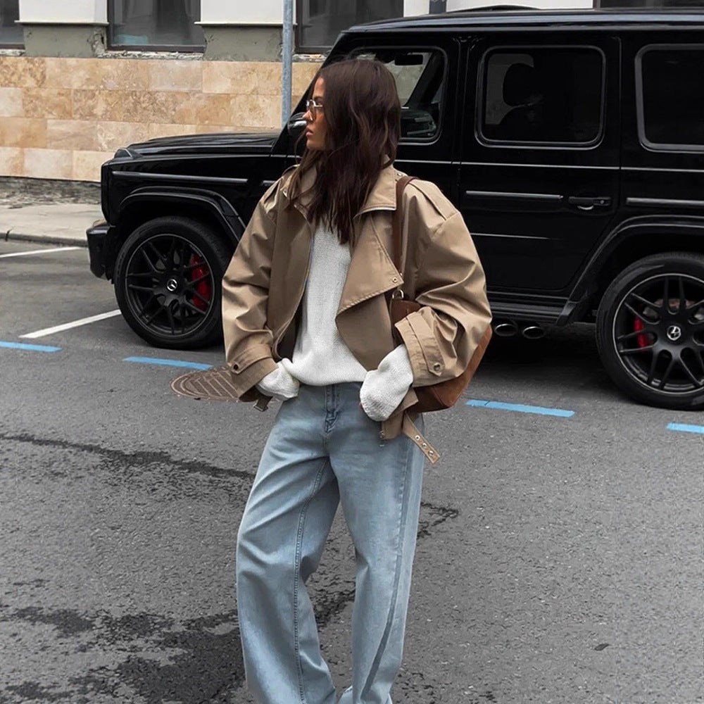 Damen lässige Oversized-Jacke mit stylischem Revers Shopnory