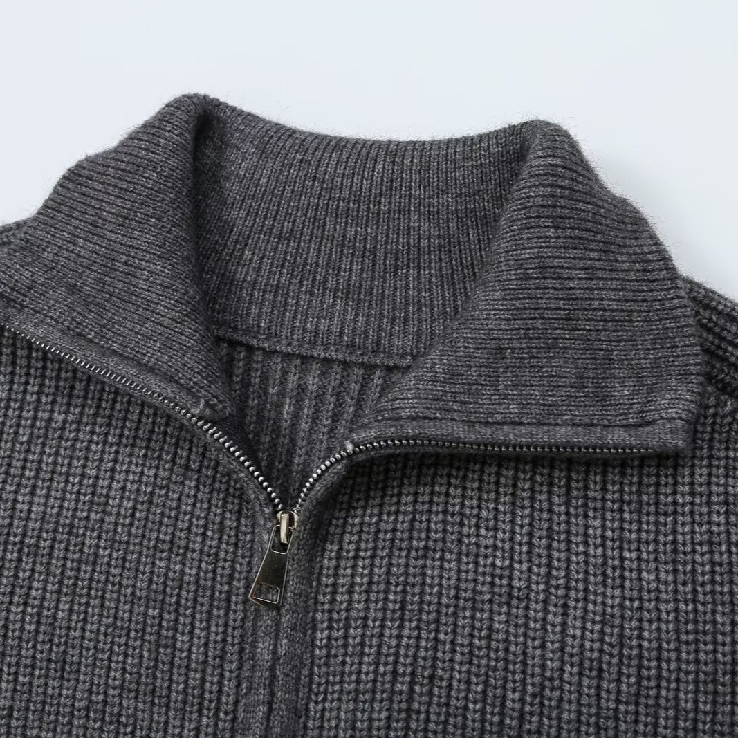 Damen Zweiteiliges Strickset mit Reißverschluss-Cardigan, Stehkragen und weitem Bein Shop Nory