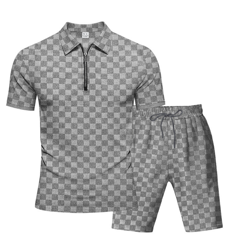 Herren sportliches Kurzarm-Oberteil mit Zipper und bequemen Shorts Shopnory