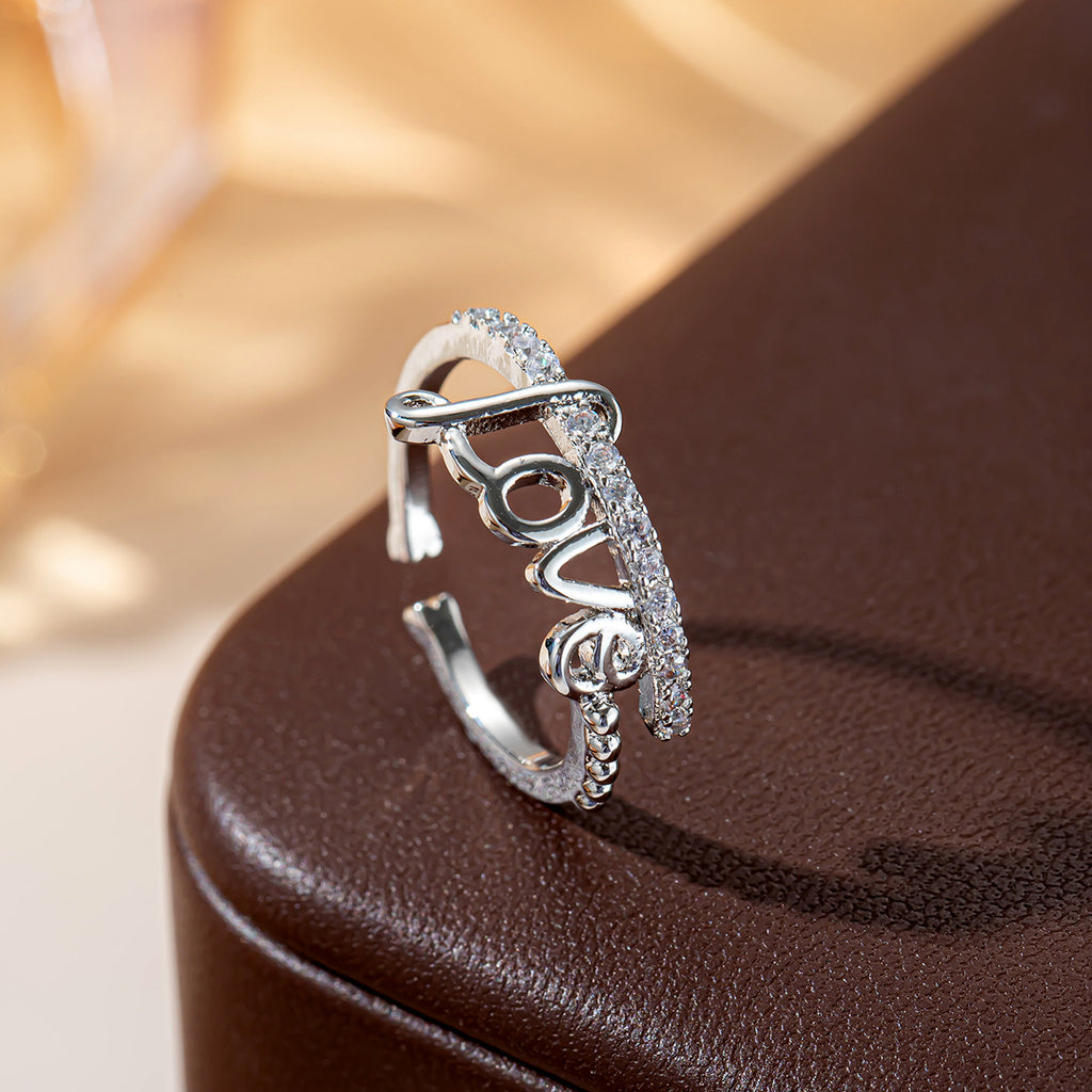 Damen Offener Ring mit Liebe-Design und funkelnden Kristallen Shop Nory