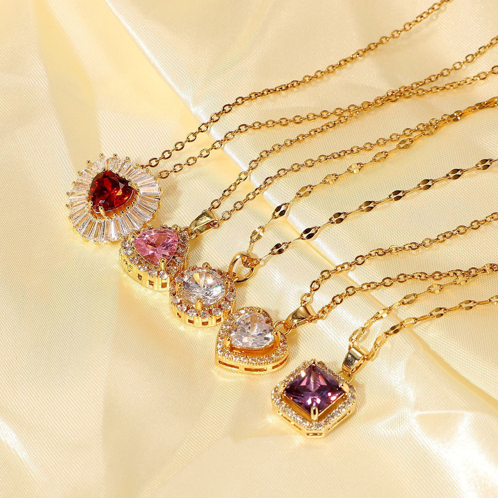 Damen Halskette mit strahlendem Zirkonia-Anhänger und elegante Gliederkette Shop Nory