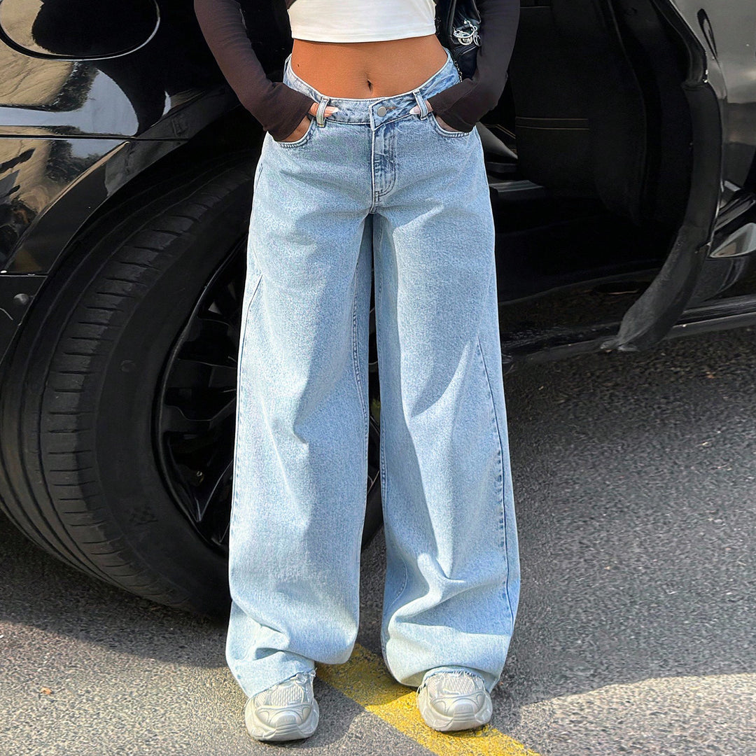 Damen High‑Waist Oversize-Jeans mit weitem Bein und seitlichen Keilschlitzen Shop Nory