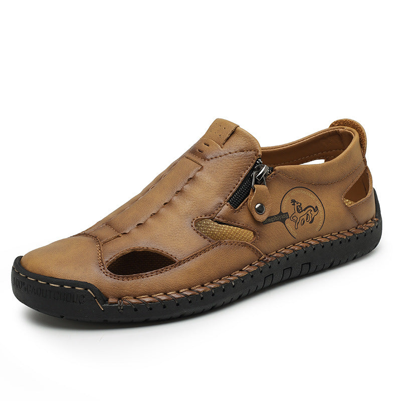 Herren Bequeme Lederfreizeitschuhe mit Reißverschluss und atmungsaktiven Öffnungen