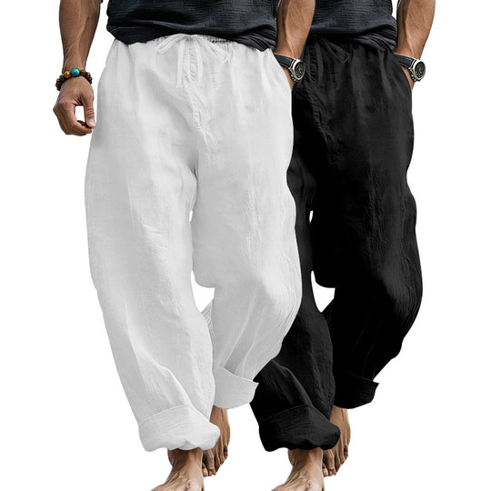 Herren Leinenmix-Loungehose mit elastischem Bund, Kordelzug und lockerer Passform Shop Nory