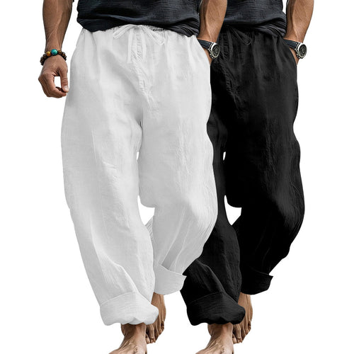 Herren Leinenmix-Loungehose mit elastischem Bund, Kordelzug und lockerer Passform Shop Nory