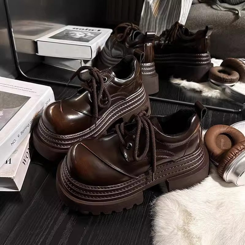 Damen Chunky Schnürschuhe mit doppelter Sohle und innovative Akzent Shopnory