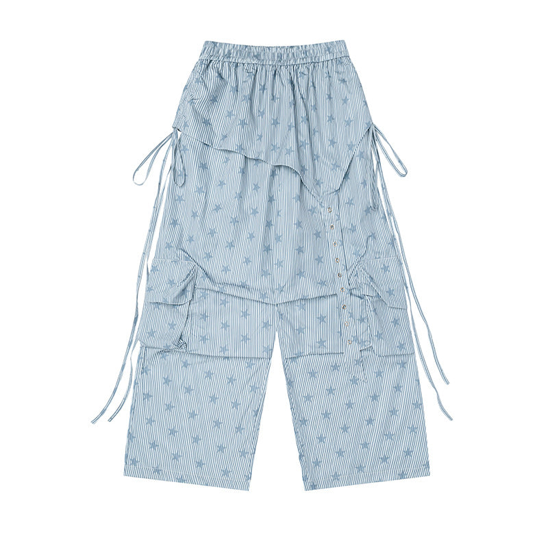 Damen Weite Palazzo-Cargohose mit Lagen‑Rock‑Overlay, Tunnelzugbund und Cargotaschen Shop Nory