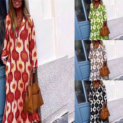 Damen Langes Boho-Maxikleid mit V-Ausschnitt, lockerem Schnitt und auffälligem Allover-Print Shop Nory