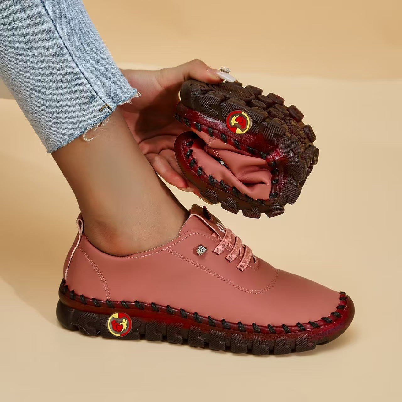 Damen Atmungsaktive und bequeme Freizeitschuhe mit elastischen Schnürsenkeln Shopnory