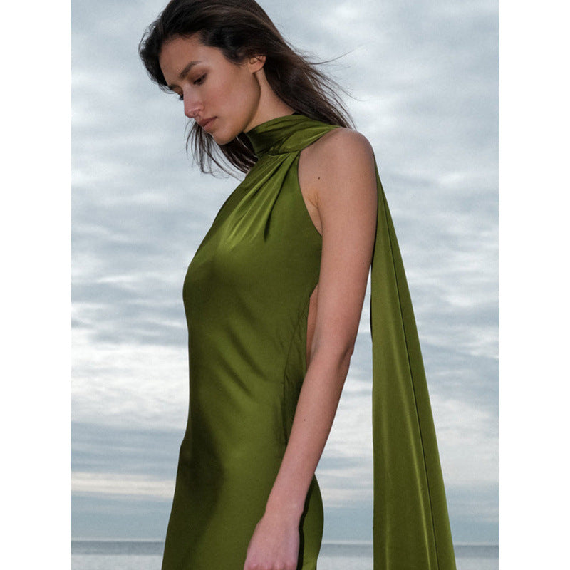 Damen elegantes Maxikleid mit asymmetrischem Oberteil und fließendem Schnitt Shopnory