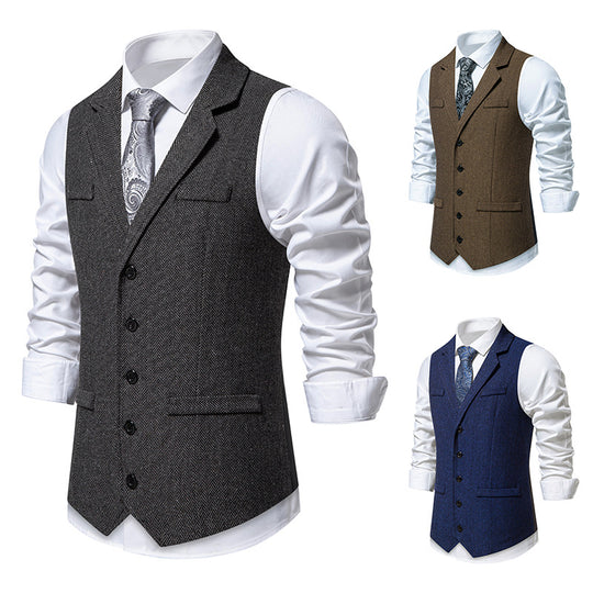 Herren taillierte Fischgrät-Weste mit Reverskragen und klassischer Knopfleiste Shop Nory