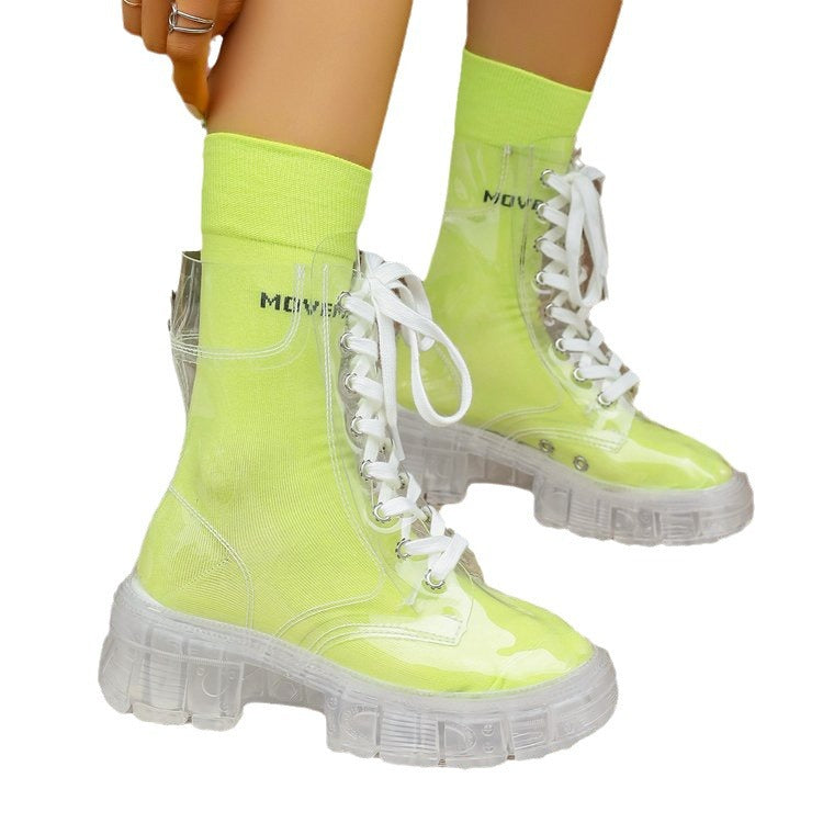 Damen Transparente Chunky Stiefel mit modischem Obermaterial und robustem Sohlenprofil Shopnory