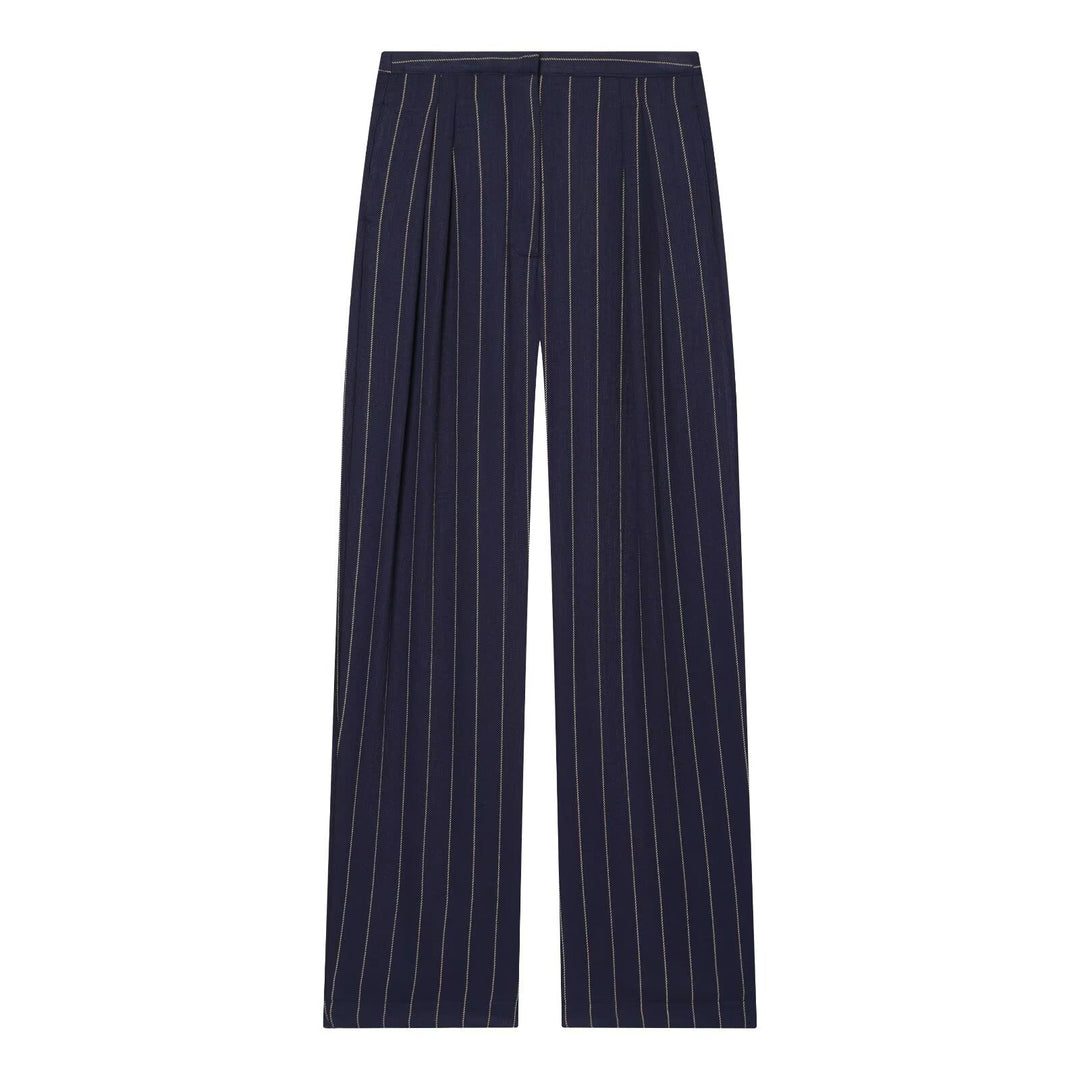 Damen Weitgeschnittene Nadelstreifen-Hose mit hohem Bund und Bügelfalte Shop Nory