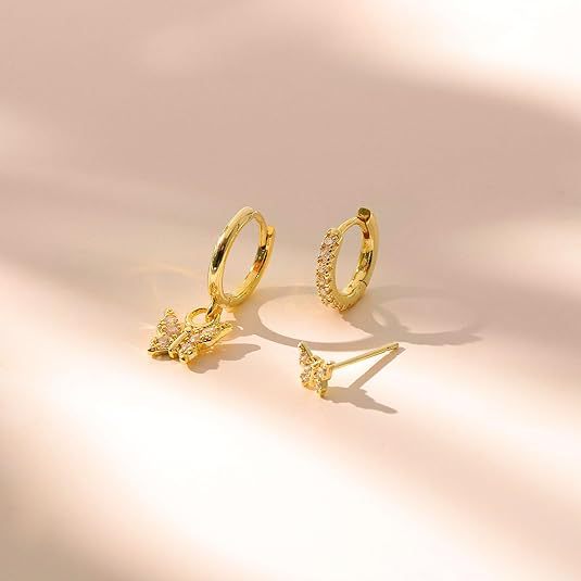 Damen Ohrstecker-Set mit funkelnden Schmetterlings- und Glitzerakzenten Shop Nory