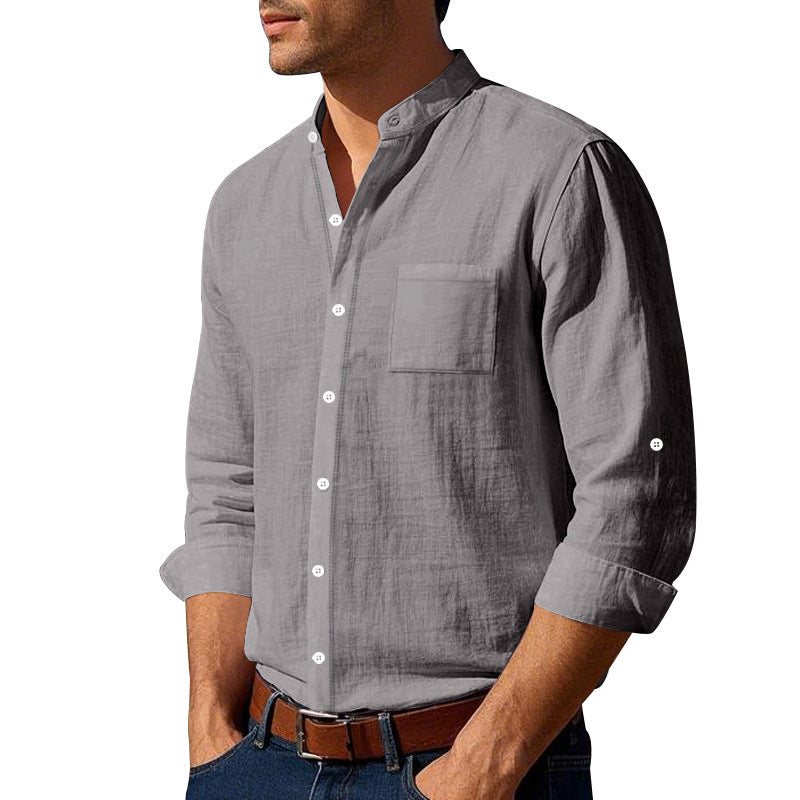 Herren nan leichtes Leinenhemd mit Stehkragen und aufgesetzter Brusttasche in regular Fit Shop Nory
