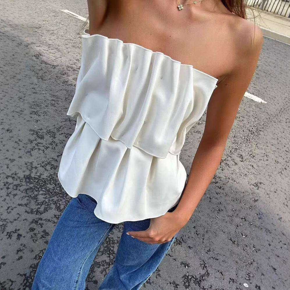 Damen ärmelloses Blusentop mit voluminösem Rüschendesign Shopnory