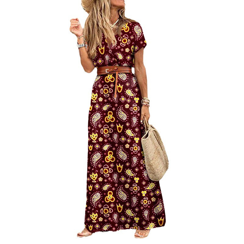 Damen Maxikleid mit seitlichem Schlitz und V-Ausschnitt Shopnory