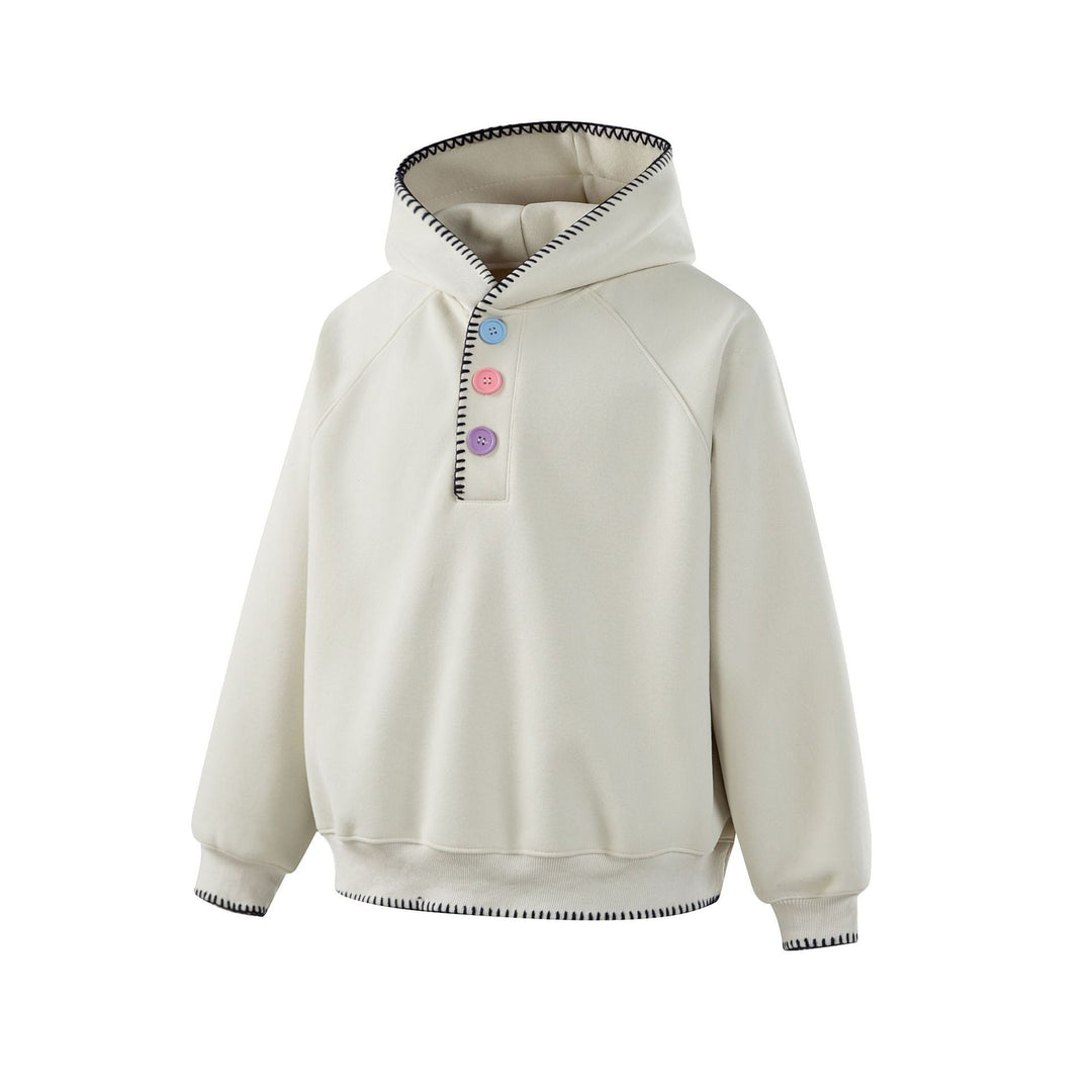 Damen Kapuzenpullover mit halber Knopfleiste, dekorativer Sattelnaht und Oversize-Schnitt Shop Nory