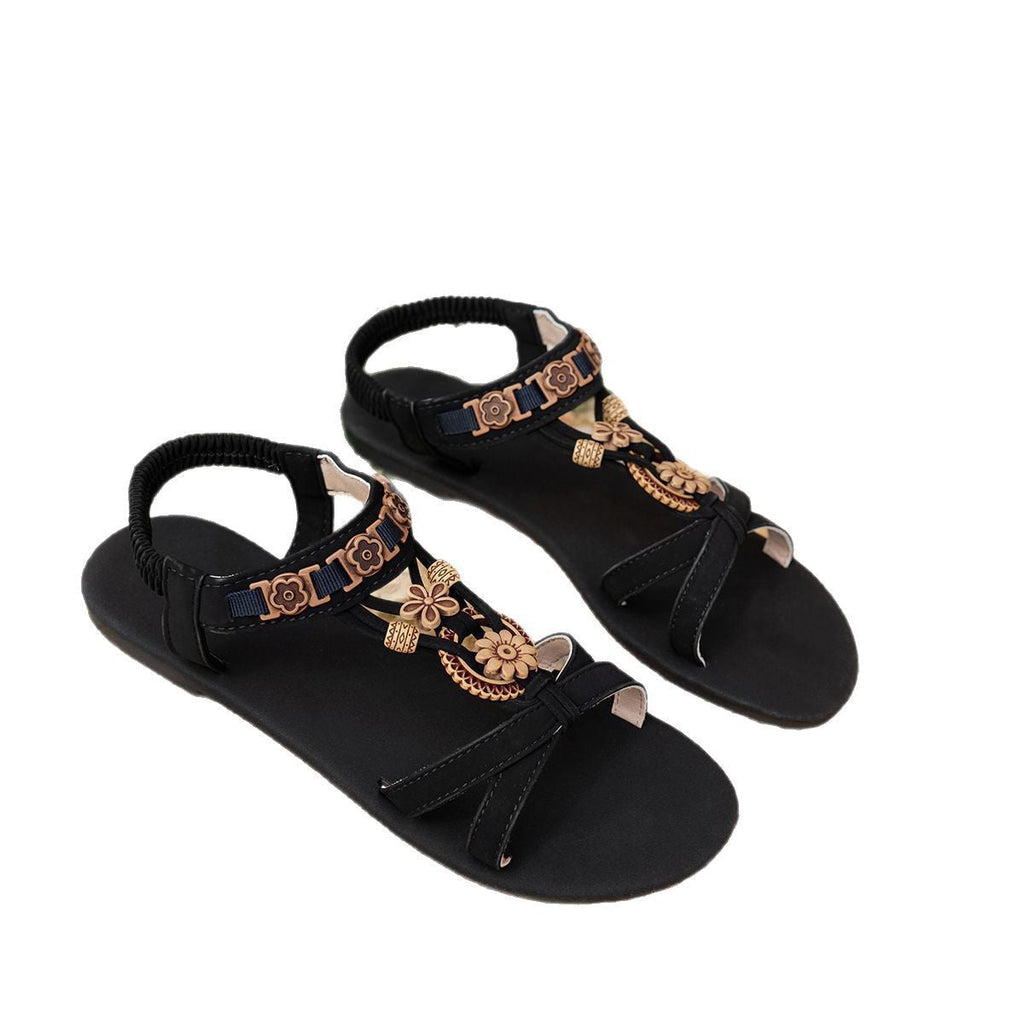 Damen Riemchen-Sandalen mit floralem Schmuckdetail