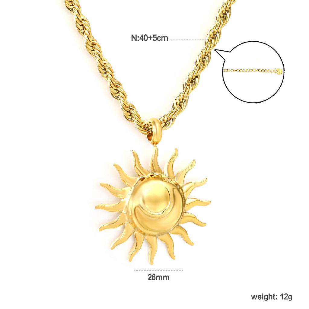 Damen Halskette mit kunstvollem Sonnenanhänger aus hochwertigem Edelstahl und verstellbarem Kettendesign Shop Nory