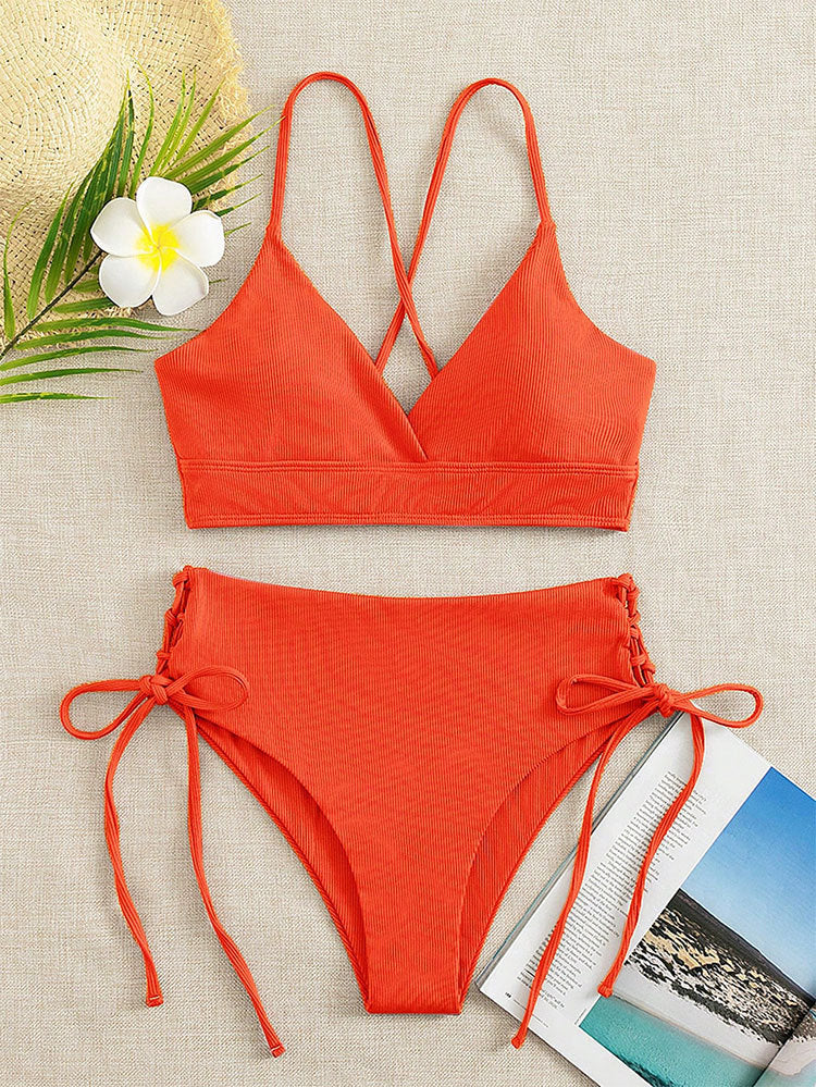 Damen Hochtaillierter Bikini mit verstellbaren Schnürdetails