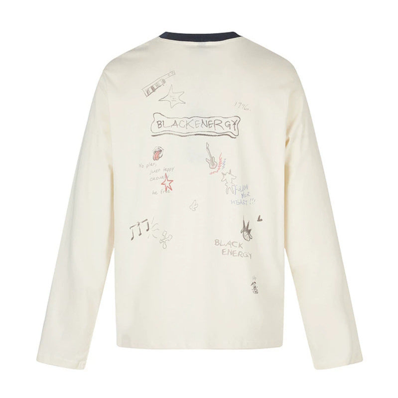 Damen Langarmshirt mit Comic-Gitarrenprint, Glitzerdetail und Kontrastkragen Shop Nory