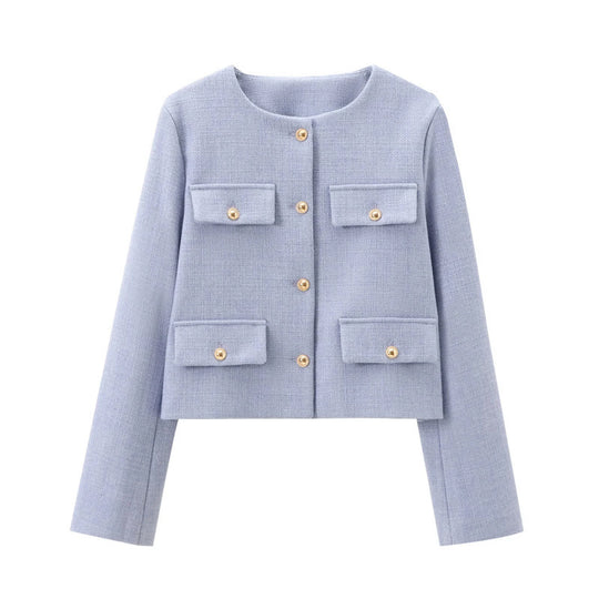 Damen Modische Kurze Jacke mit Pattentaschen
