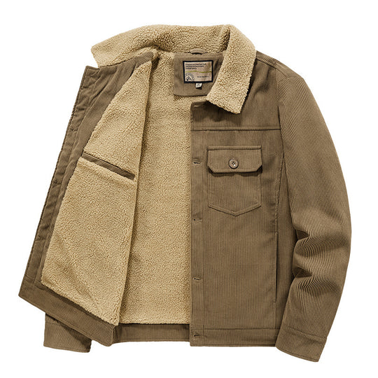 Herren Cord-Truckerjacke mit Sherpa-Innenfutter, Brustpattentasche und geradem Saum Shop Nory